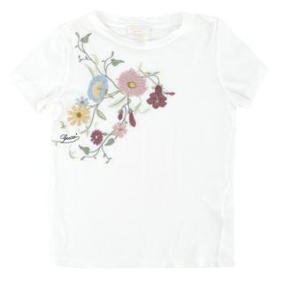 Gucci Girls 4-years White Embroidered Floral T-shirt 