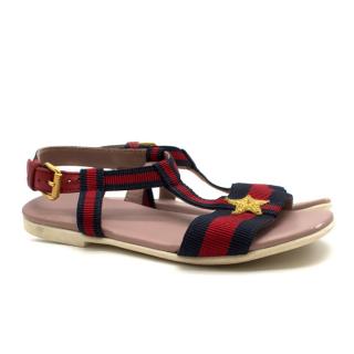Gucci Girls' Red & Navy Striped Sandals
