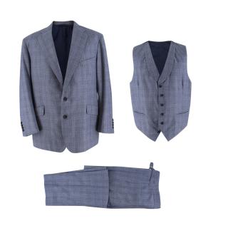 Hardy Amies Bespoke Blue Check Wool Three-piece Suit 
