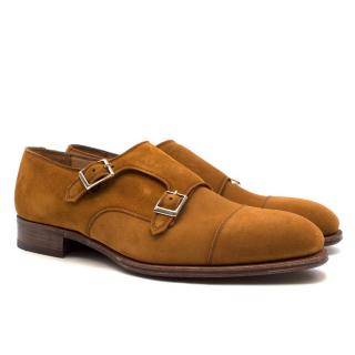 Hardy Amies Tan-brown Suede Double Monk Shoes