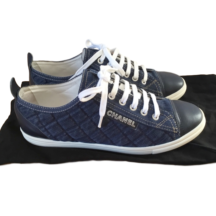 Chanel Blue Quilted Denim Sneakers | HEWI