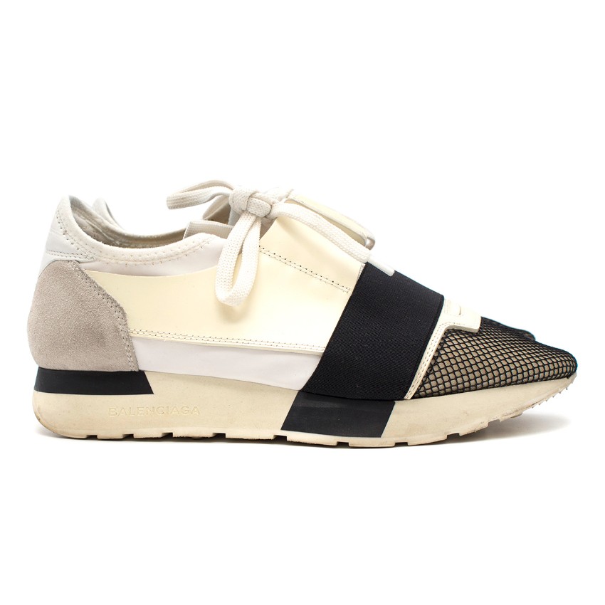 Balenciaga White Race Runner Elasticated Leather Sneakers | HEWI