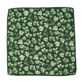 Roda Green Floral Print Wool & Silk Pocket Square 