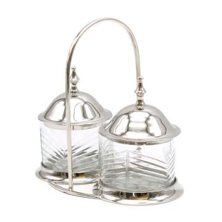 Alidad Twin Cut Glass Silver Plated Condiment Holder