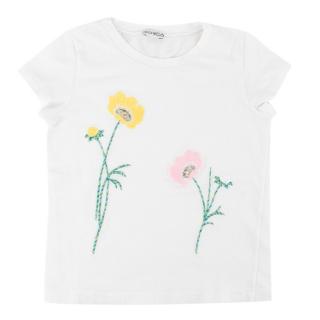 Simonetta Kids Girls Embroidered Sequin Floral T-Shirt 