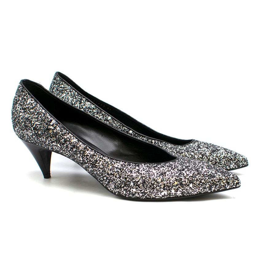 black glitter kitten heel shoes