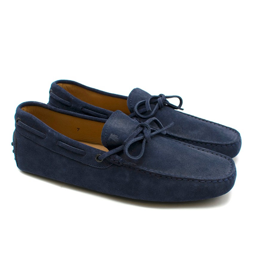 Tods Mens Navy Blue Suede Loafers | HEWI
