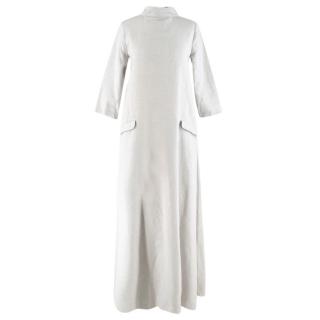 Chador Grey Linen Blend High Neck Fringed Keyhole Maxi Dress