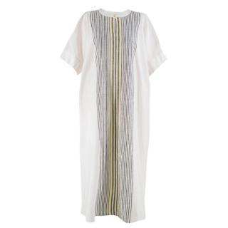 Choice Gold Off White Cotton Striped Long Kaftan Dress