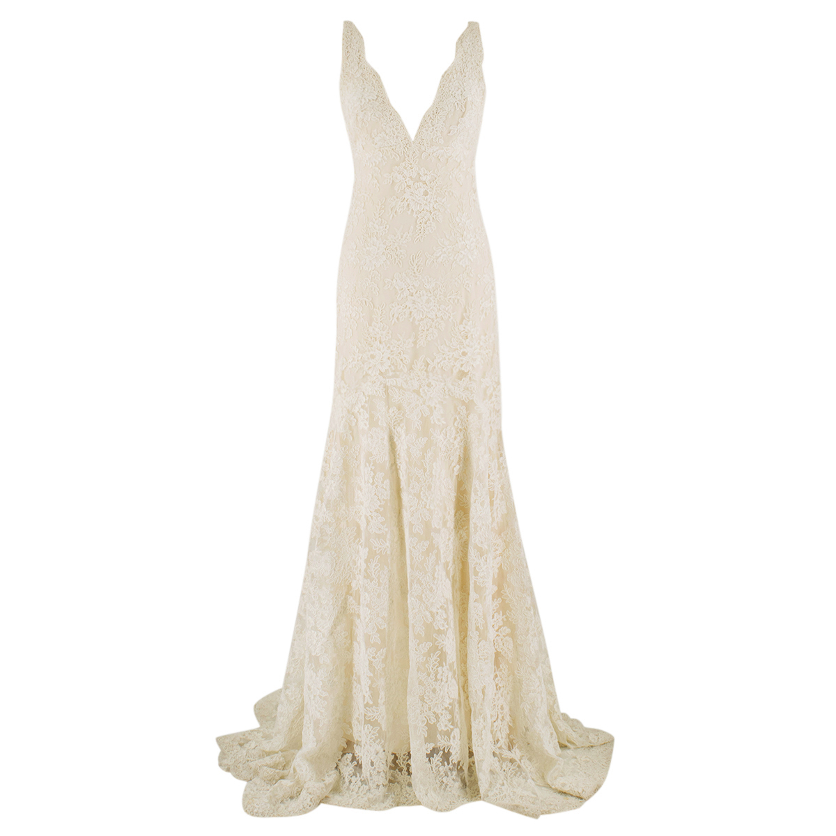 Monique Lhuillier Cream Lace Trumpet Wedding Dress | HEWI
