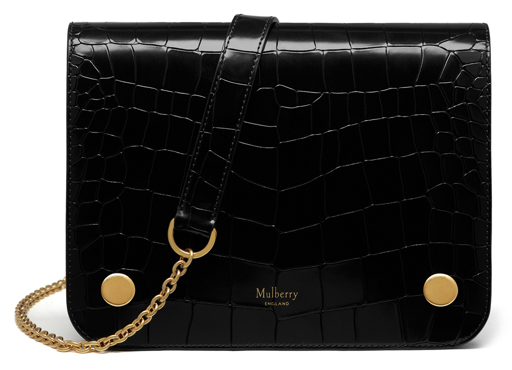 mulberry black croc purse