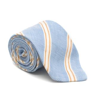 E. Marinella Linen Blue Striped Tie