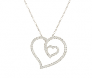 Roberto Coin Diamond & Ruby 18k White Gold Heart Pendant Necklace