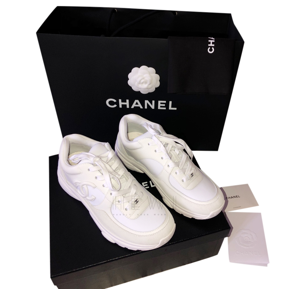 chanel triple white trainers