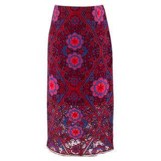 Sandro Red Geometric Lace Pencil Skirt