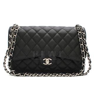 Chanel Black Caviar Leather Large Double Flap Bag