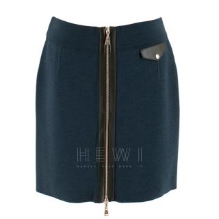 Louis Vuitton Blue Wool Short Zip Front Mini Skirt 