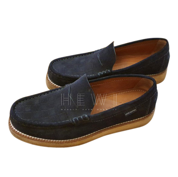 Louis Vuitton Navy Blue Suede Mens Loafers | HEWI London