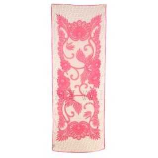 Fendi Silk Pink & Beige Floral Lace Print Monogram Scarf 