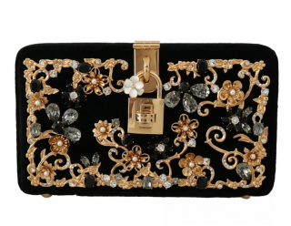 Dolce & Gabbana Black Velvet Embellished Box Clutch