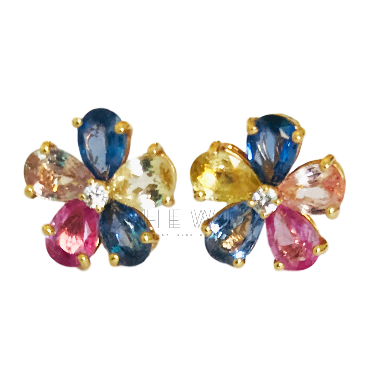 Sapphire Diamond Flower Stud Earrings 