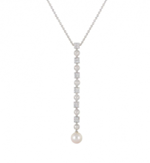 Bvlgari White Gold Diamond & Pearl Pendant Necklace