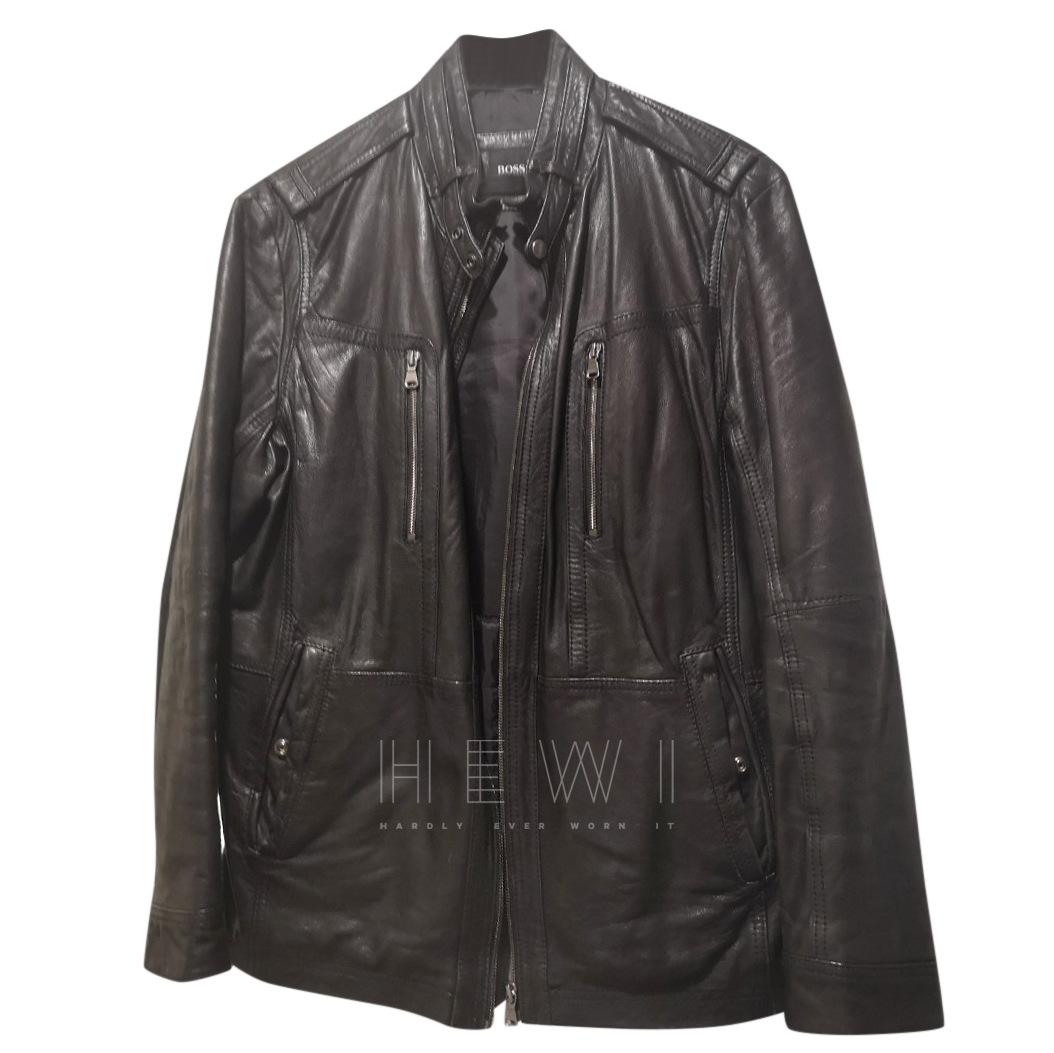 hugo boss men leather jacket