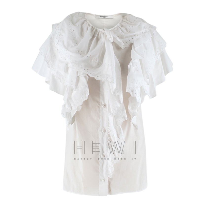 white short sleeve ruffle top