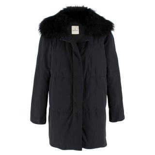 Moncler Black Down Coat with Fur Collar