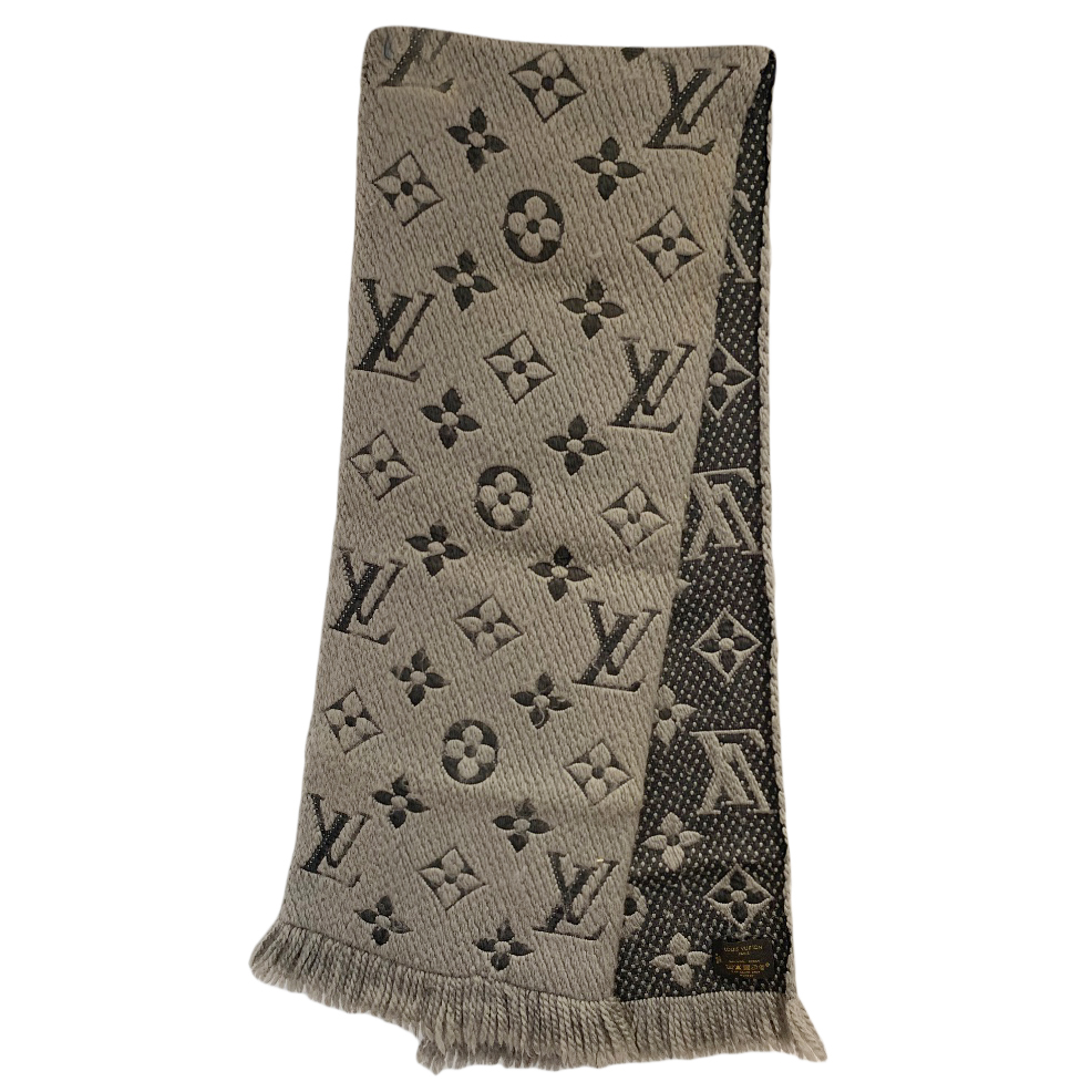 LOUIS VUITTON Wool Silk Logomania Shine Scarf Black 1287755