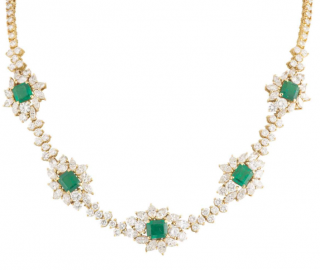 Bespoke Yellow Gold Diamond and Emerald Necklace