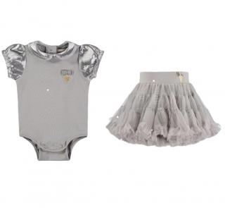 Angels Face Ash Grey Satin Sleeve Baby Grow & Trinity Tutu Skirt