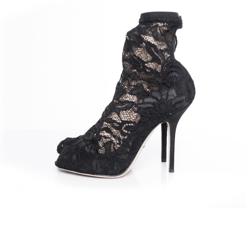 Dolce Gabbana Stretch Lace Peeptoe Sock Ankle Boots | HEWI