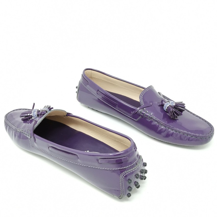 Tods Patent Purple Leather Tassel Loafers | HEWI
