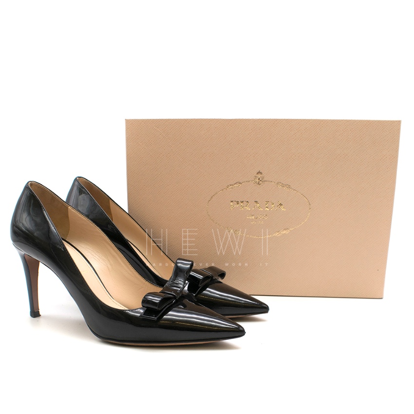 Patent Bow Detail Pointed Toe Pumps | HEWI
