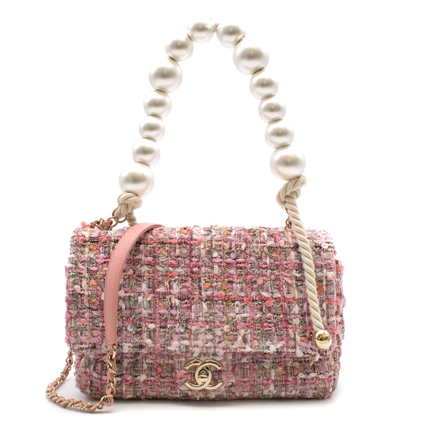 chanel tweed pearl bag