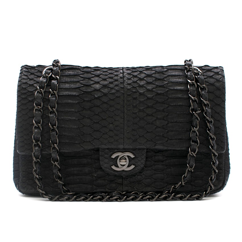 Chanel Black Python Medium Flap Bag