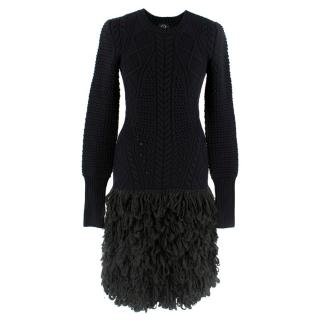 McQ by Alexander McQueen Black Wool Cable Knit Fringed Dress 