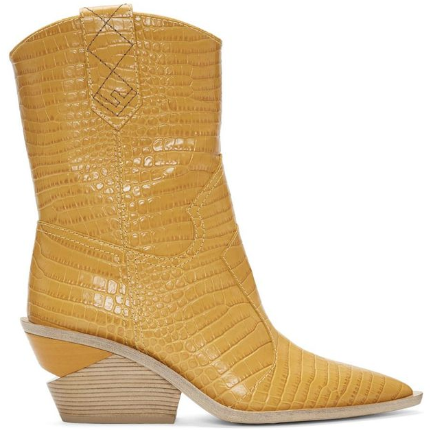 Fendi Yellow Croc Effect Cowboy Boots 
