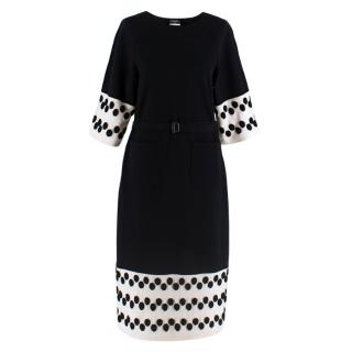 Chanel Black & White Wool Knit Dress With Spotted Cuffs & Hem