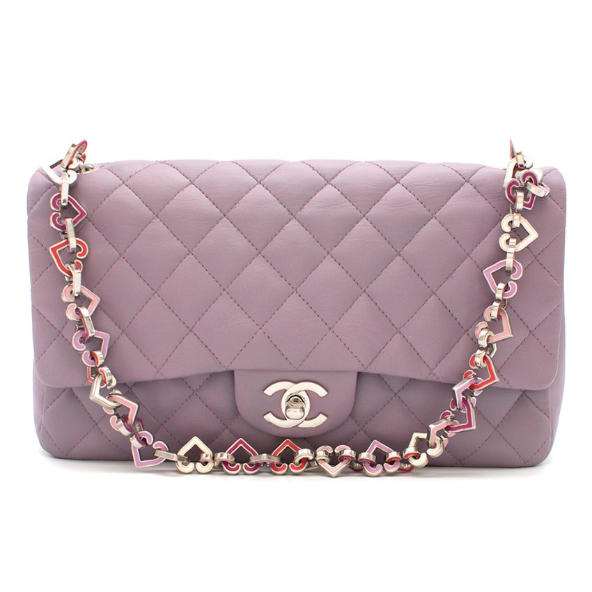 Chanel Valentines Collection Lilac Leather Heart Chain Flap Bag HEWI