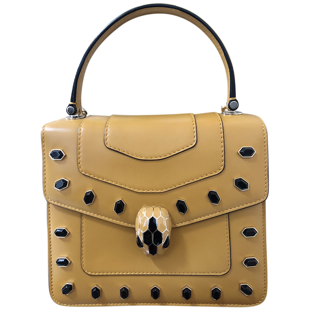 Bvlgari Serpenti Forever Ochre Studded Top Handle Bag | HEWI