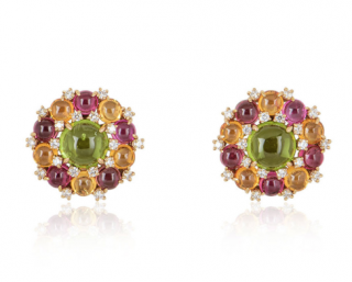 Bvlgari Round Rose Gold Diamond Gemstone Set Earrings