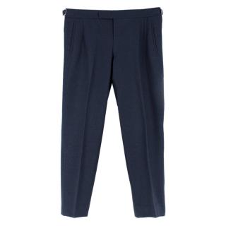 Hardy Amies Navy Wool Tailored Fit Trousers 