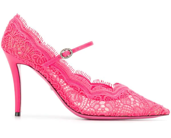 pink lace pumps