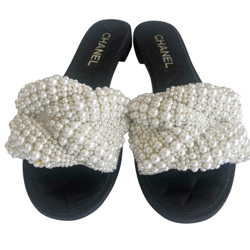 chanel slides with pearls
