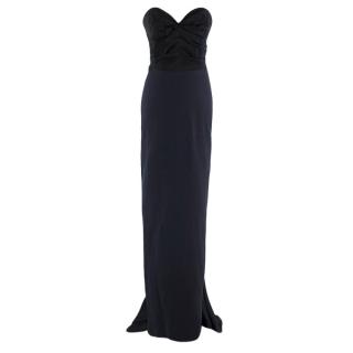 Lanvin Silk Black & Navy Fitted Fishtail Gown 