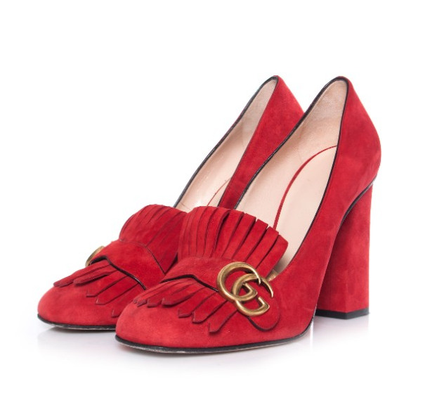Gucci Red Suede Marmont Fringe Pumps | HEWI