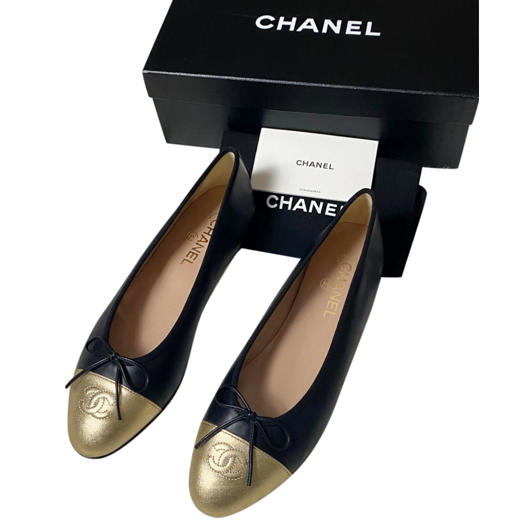 black and gold ballet flats