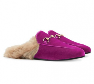 Gucci Pink Princetown velvet fur lined mules